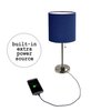 Limelights Stick Lamp with Charging Outlet and Fabric Shade, Navy LT2024-NAV